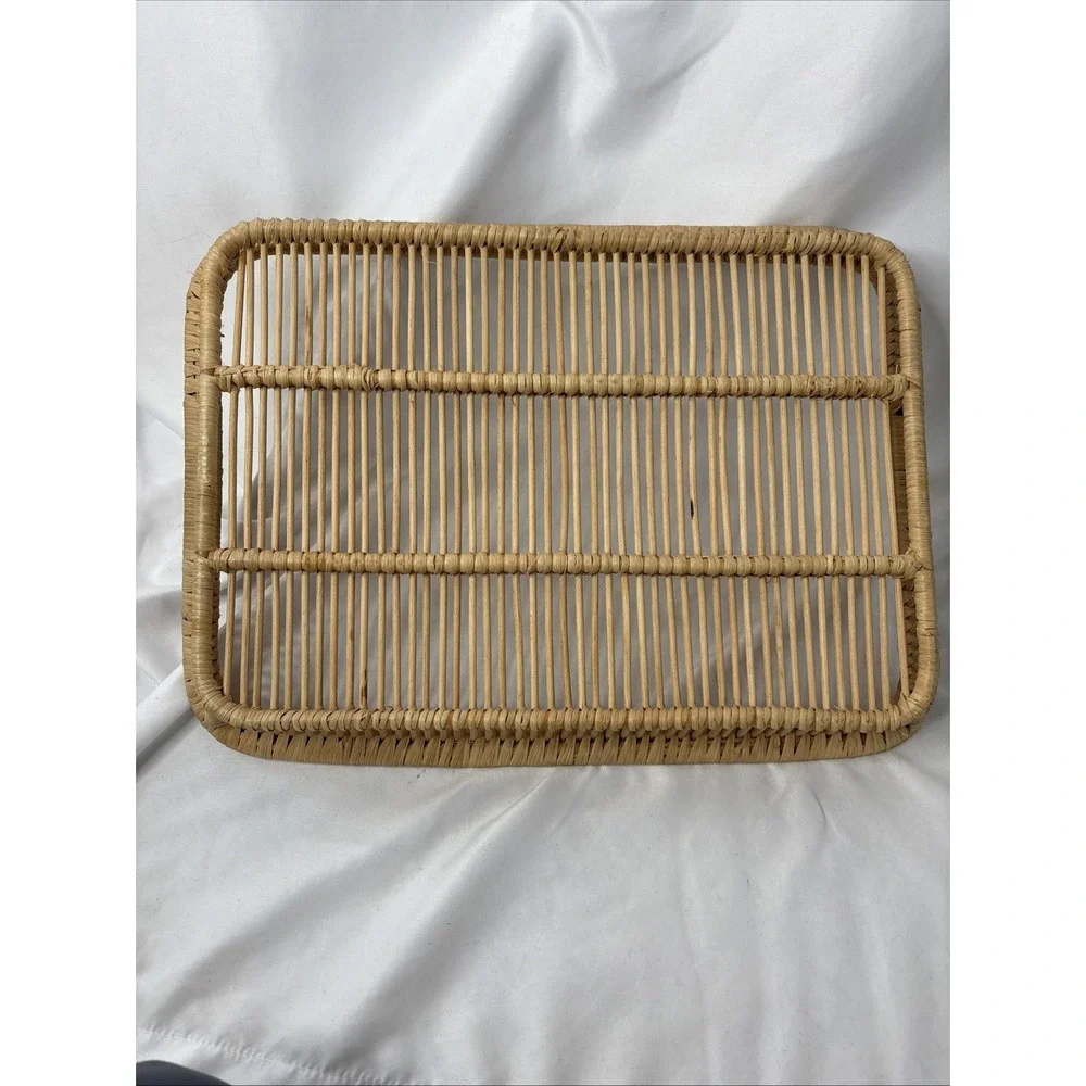 Vtg MCM Danish Rattan Serving Tray Modern Chic‎ Boho Bamboo 18.5